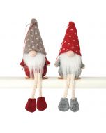 Red and gray gnome with wooden base 18cm.assorted, min.4