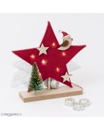 Felt star 6 LEDS 3chocolates with wooden base 20cm.