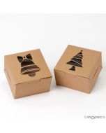 Boîte kraft de Noël fenêtre cloche/sapin 10x10x6.4cm