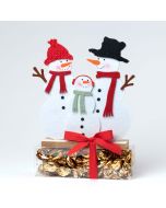 Figura familia muñeco nieve base madera y 34 minifruit 18cm