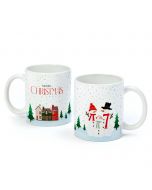 Taza cerámica familia muñeco de nieve en caja regalo