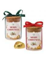 Glass jar red/green adhesive bow Merry Christmas 4cora-choc