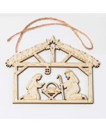 Colgante madera pesebre con cordel 9,5x7,5cm., min.10