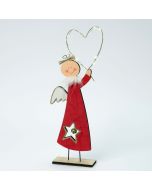 Wooden figure 37cm. red velvet angel with led