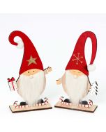 Figurine bois Gnomes cadeau et arbre en velours rouge asst.