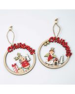 Round wooden pendant 10cm. Christmas, asst.