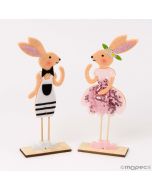 Lapins en bois, feutrine et paillettes 21cm. ass.min.2