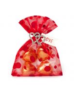 Bolsita roja broche corazones strass, tarjeta 4 cora-chocs