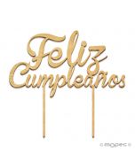 Cake topper de madera, Feliz Cumpleaños 13x21cm