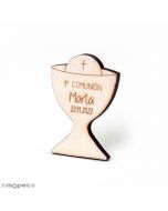 Imán de madera 6cm. cáliz personalizado 