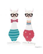 Figurine en bois lama avec lunettes 2 assortis 31cm