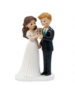 Cake topper bride and groom toast BLONDE groom 19.5 x 11.8cm