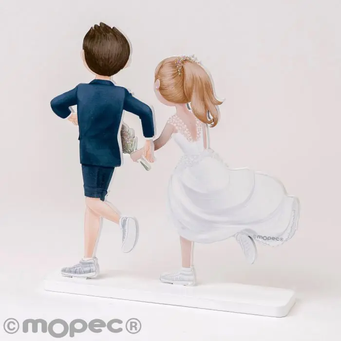 Figura para pastel de boda, novios corriendo